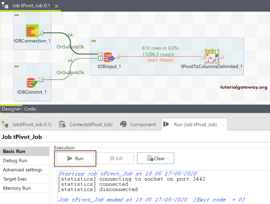 Run the Talend Pivot Table Columns Job
