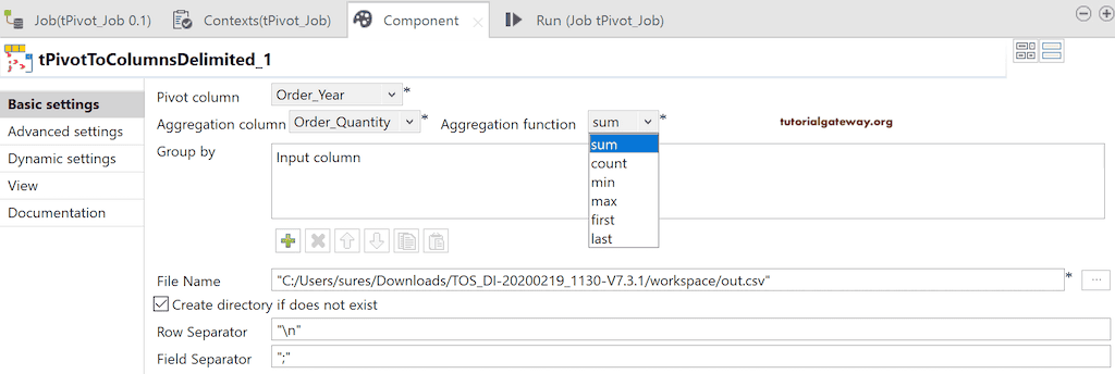 Talend Pivot Table Columns Aggregation function