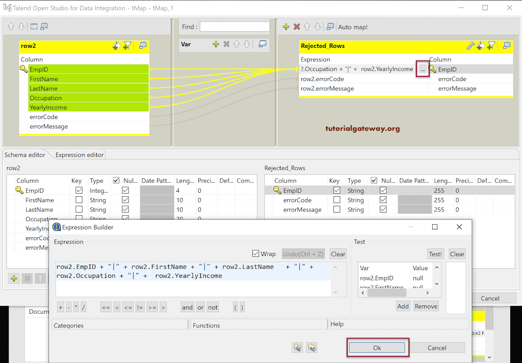 Talend Rejected Rows Configuration