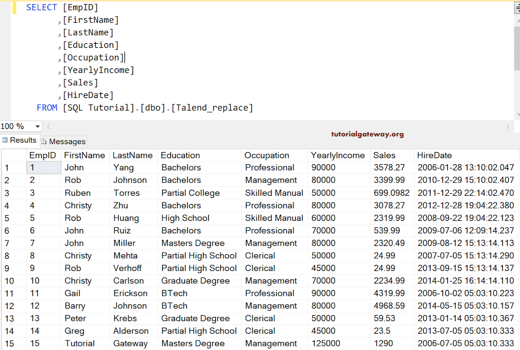 View Destination Table result