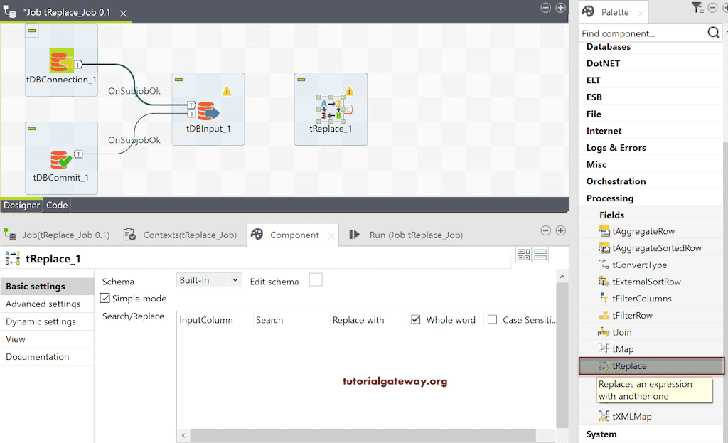 Talend tReplace to Replace Data