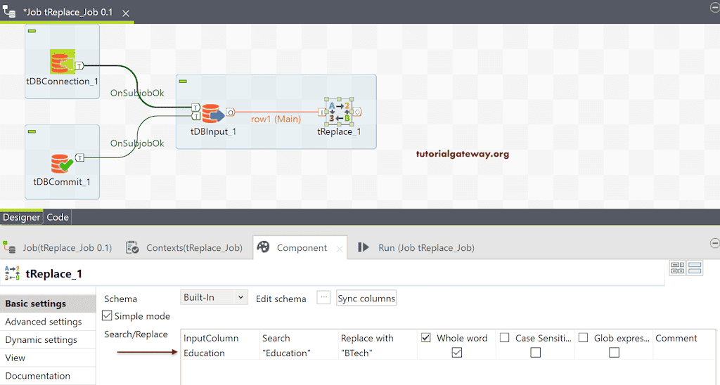Talend tReplace to Replace Data Columns Settings