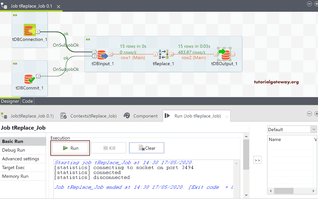 Run the Talend tReplace Replace Data Job