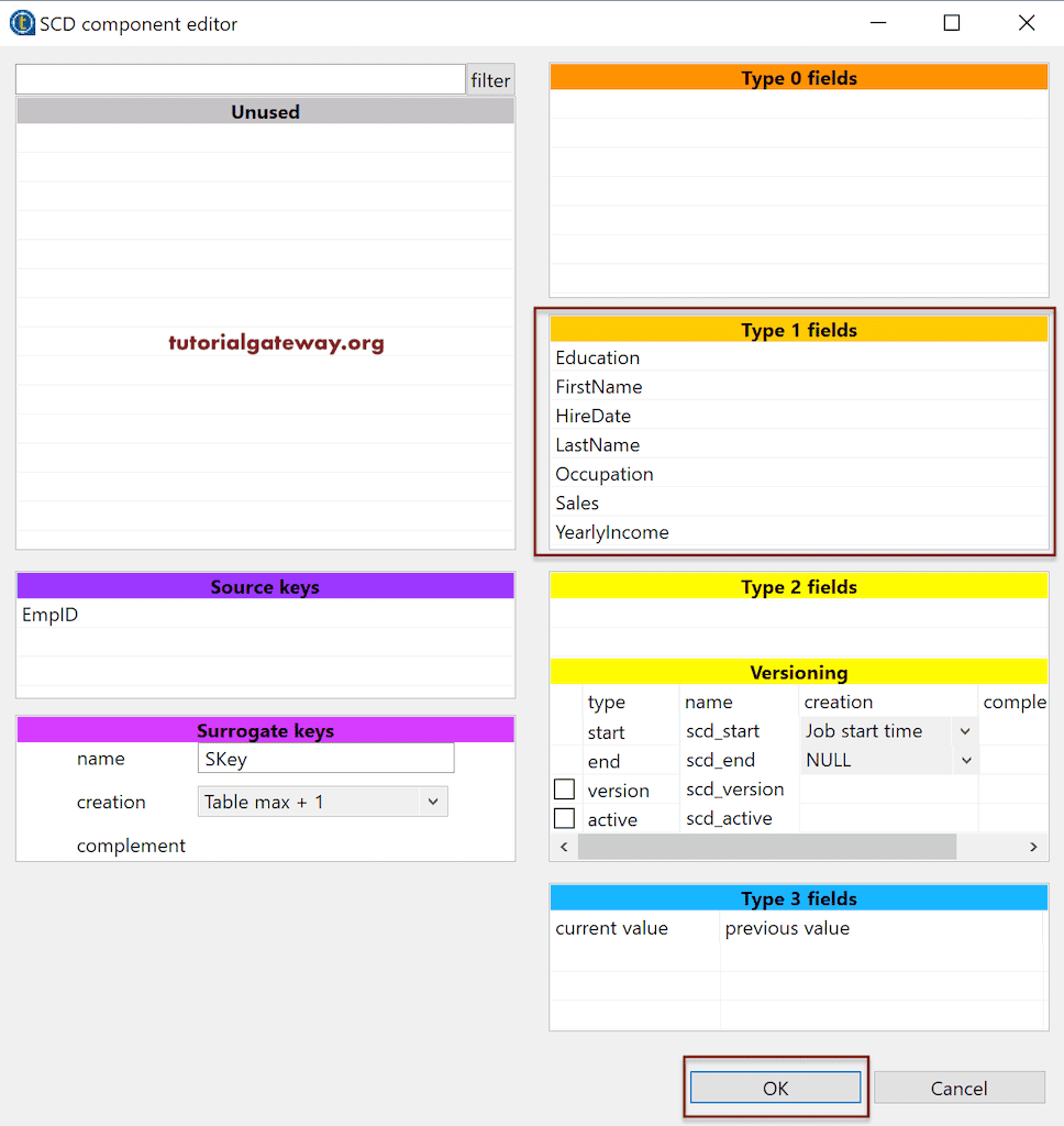 Talend tDBSCD tool Component Editor for SCD