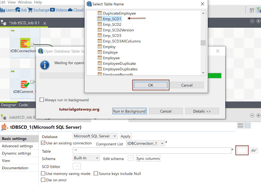 Configure Destination Table