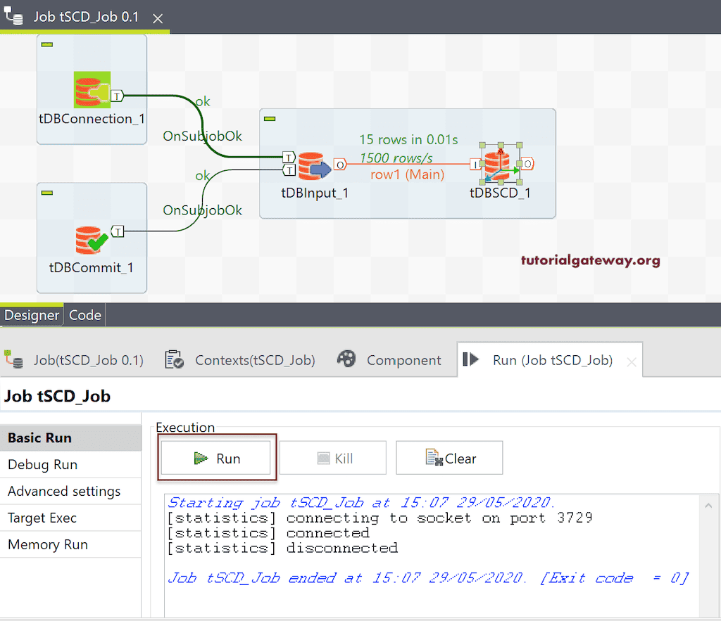 Run the Talend tDBSCD tool for SCD Job