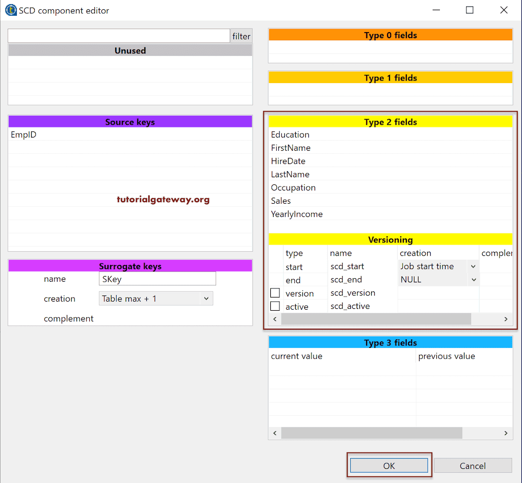 Talend tDBSCD tool for SCD type 2