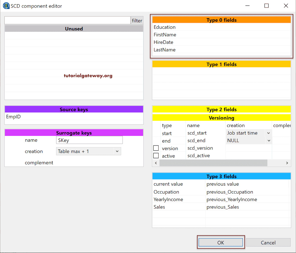 Handling Talend tDBSCD tool for SCD Type 3 remaining columns