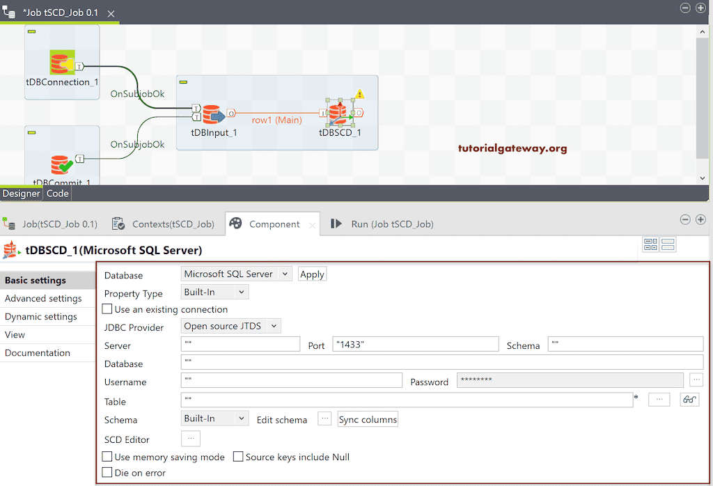 Talend tDBSCD too for SCD Components tab