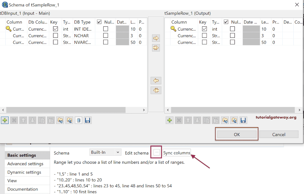 Click the Edit Schema to check the Columns