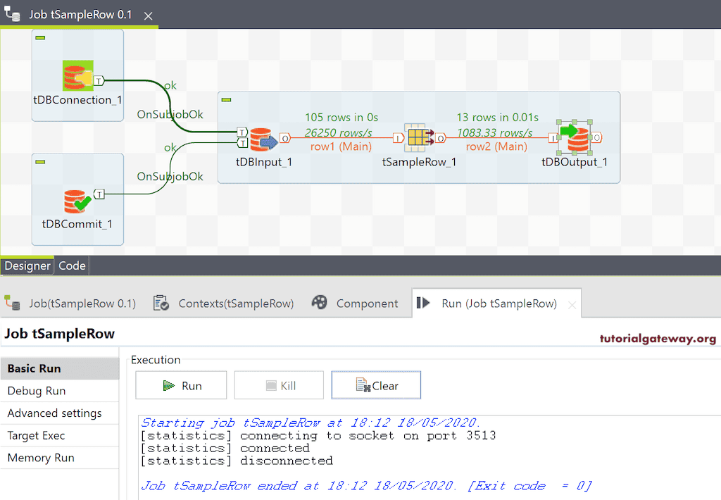 Run the Talend tSampleRow to Sample Row Job