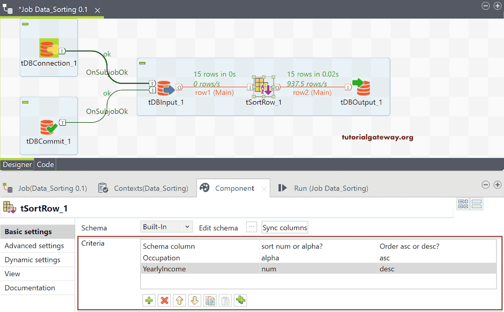tSortRow to Sort Data using multiple columns