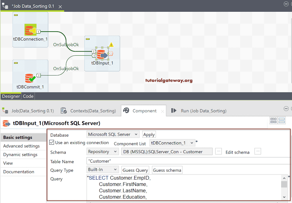 Configure Server Connection and write table Select query