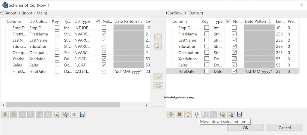 Check the Columns in Edit Schema