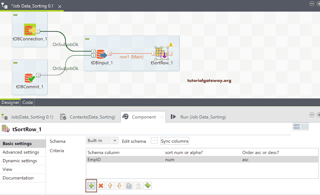 Add Column and ASC or DESC in Talend tSortRow to Sort Data