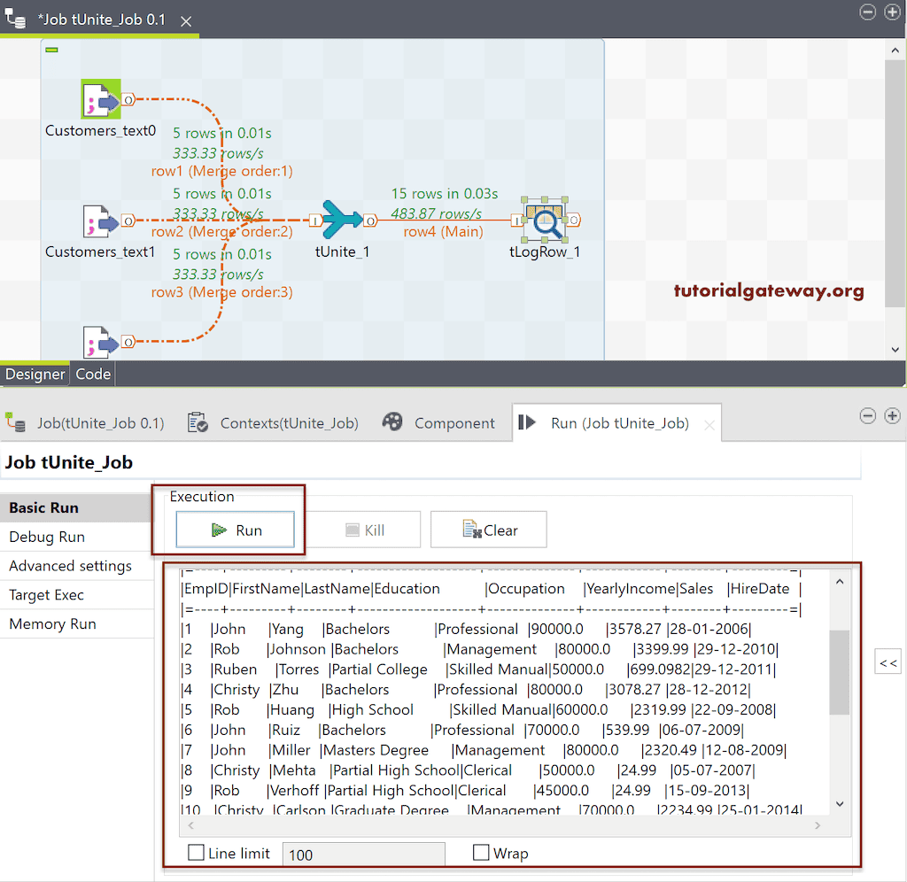 Run the Talend tUnite Job to Unite multiple Source files