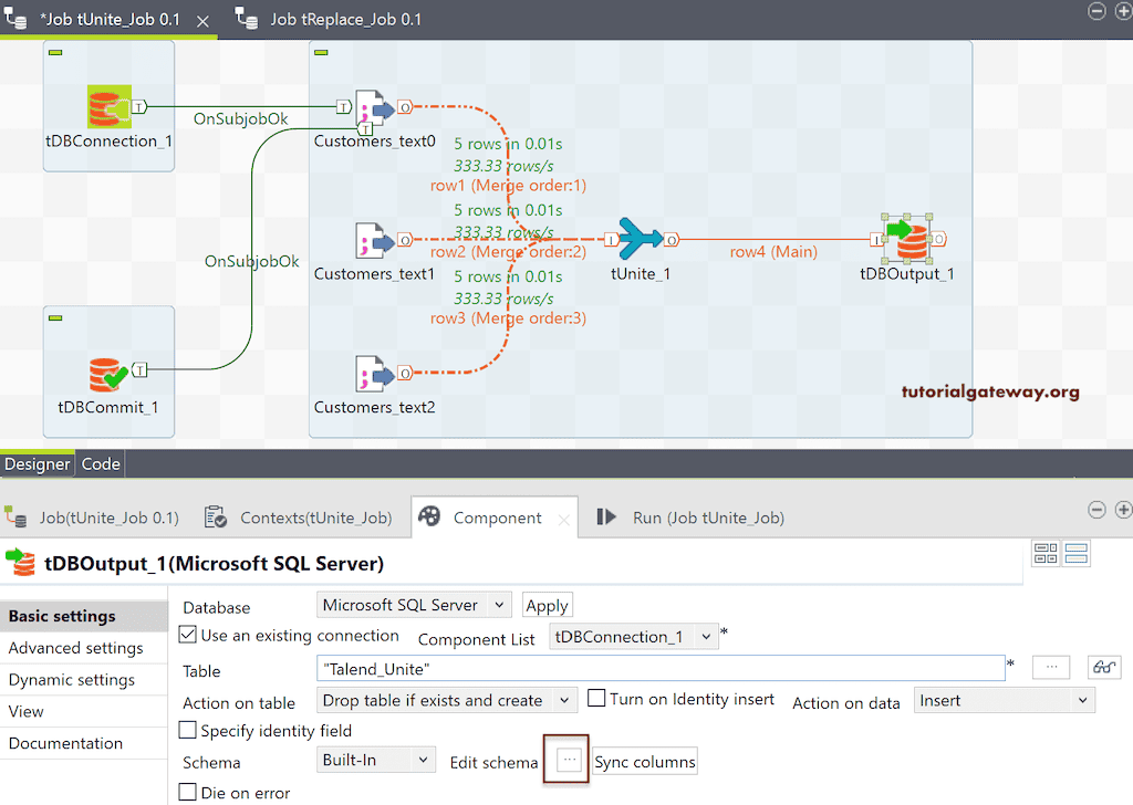 Configure the tDBTable output table