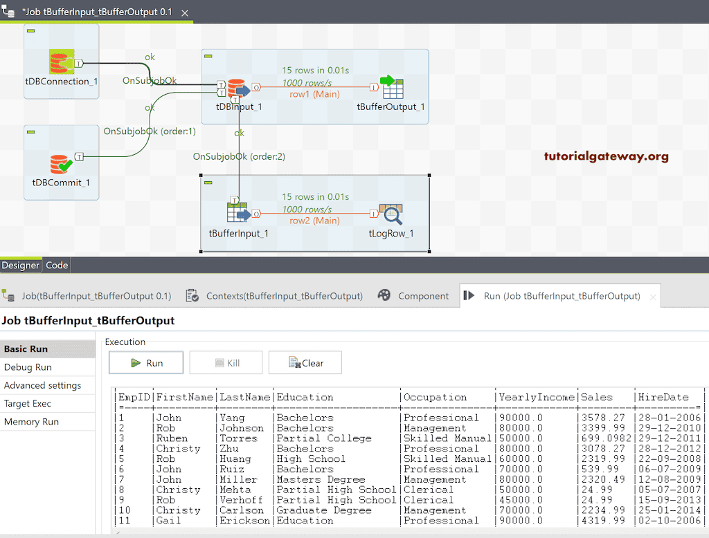 Run the Talend tBufferInput and tBufferOutput Job