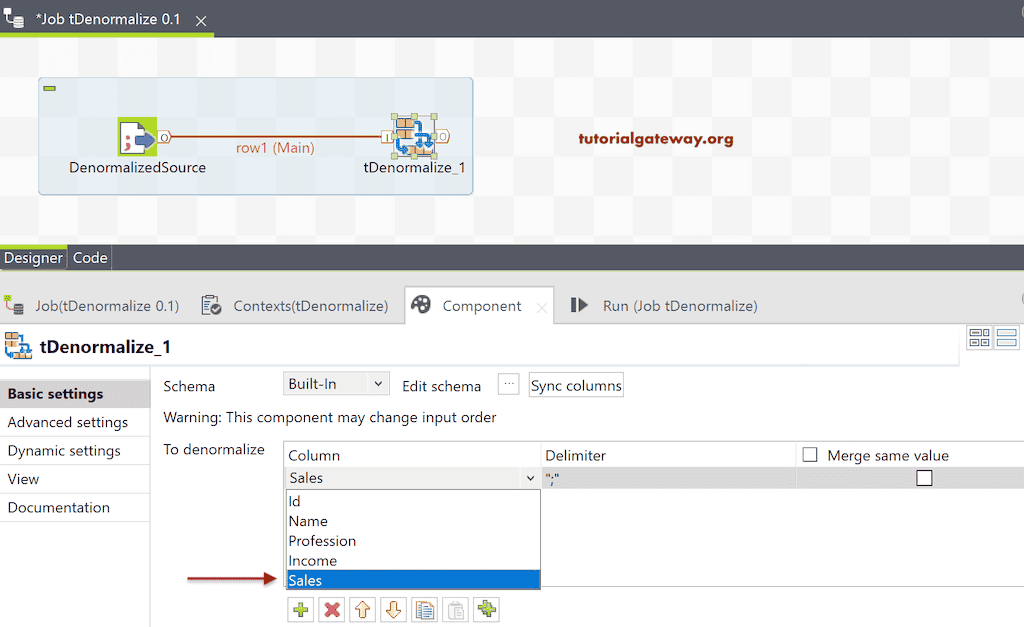 Add Columns in Talend tDenormalize to Workflow to Normalize the Data