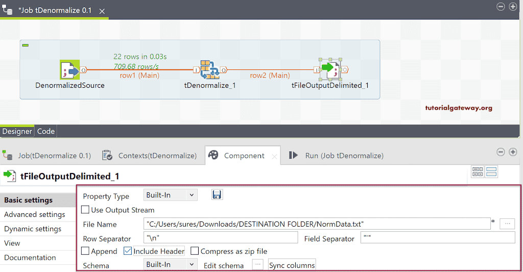 Configure the Talend tDenormalize Output to Workflow to Normalize the Data