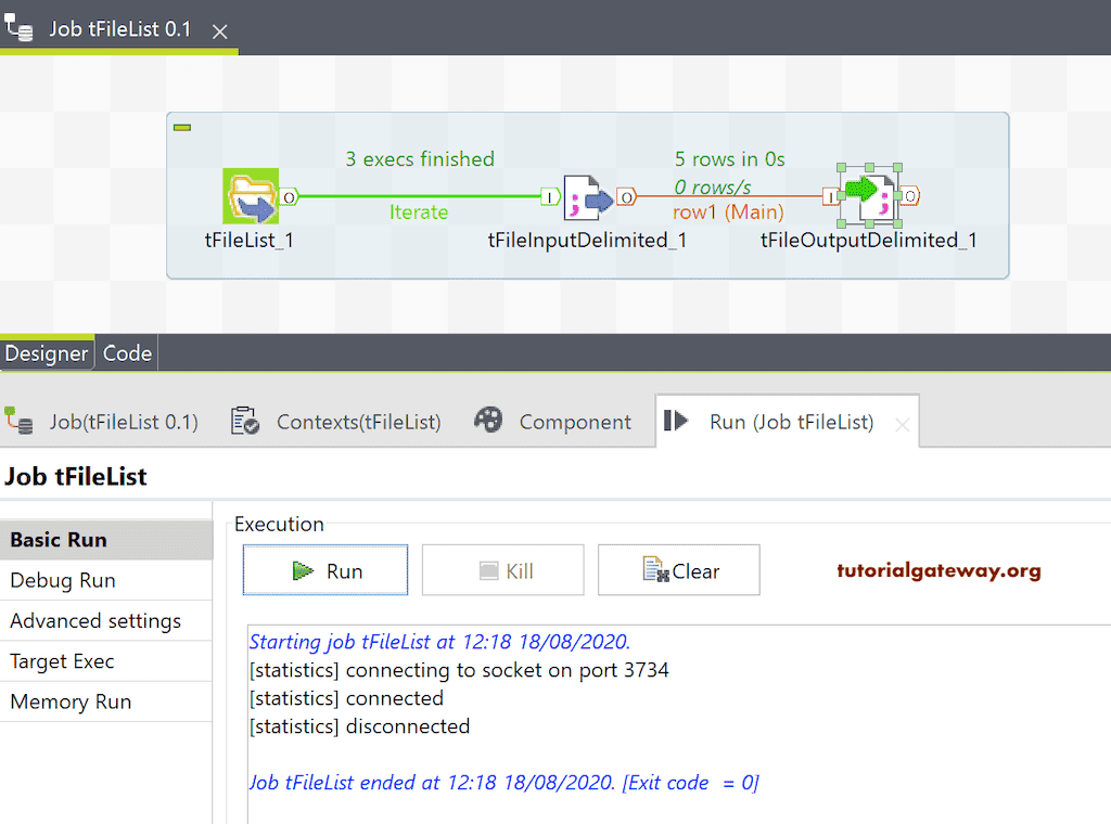 Run Talend tFileLis Job t to read multiple files from the list and save in text