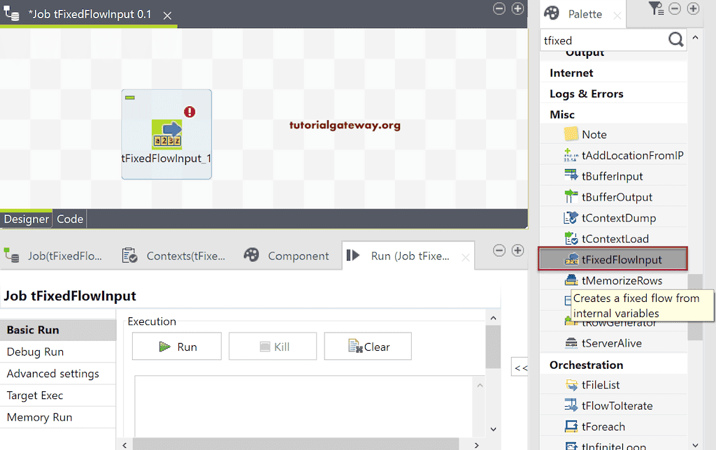 Talend tFixedFlowInput 1