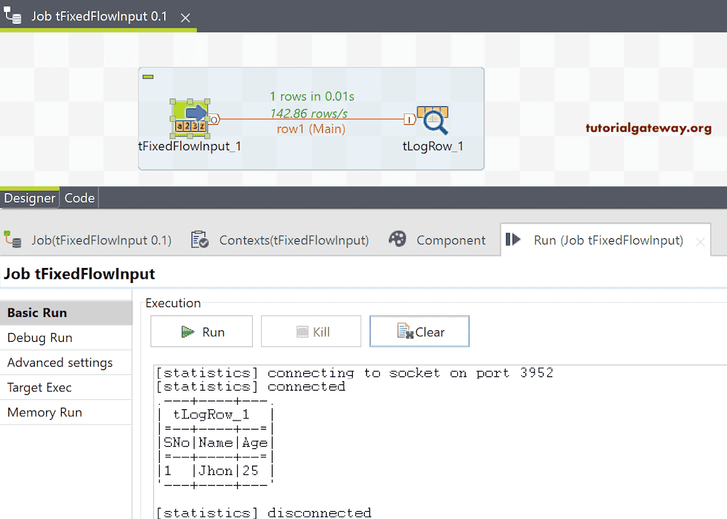 Run the Talend tFixedFlowInput Job