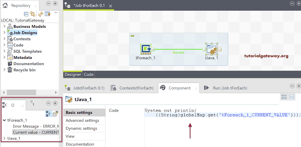 tJava code to display the result