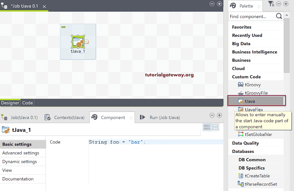 Talend tJava Example 1