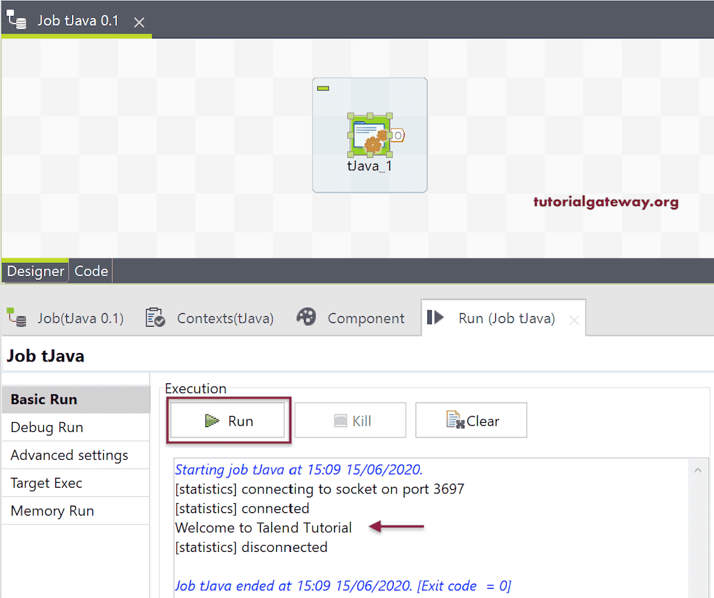 Click the Run button to run the job