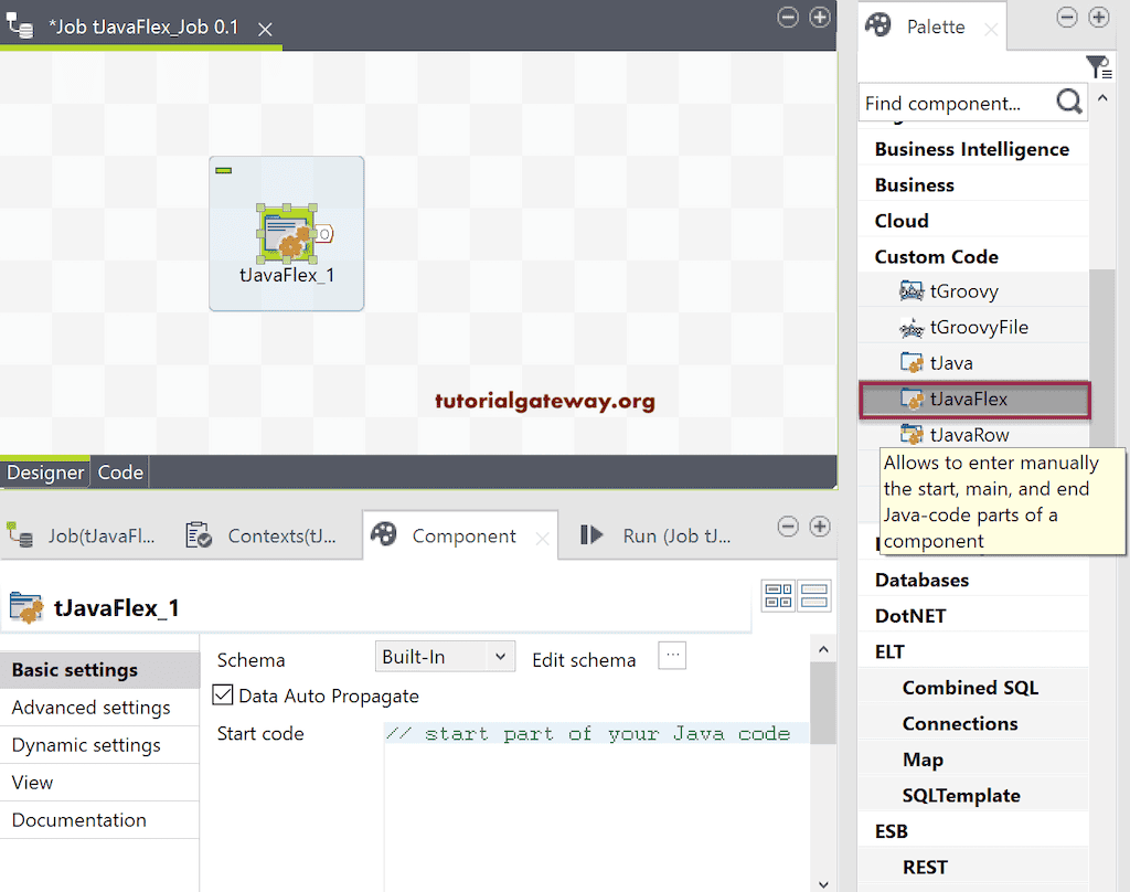 Add Talend tJavaFlex to the workflow