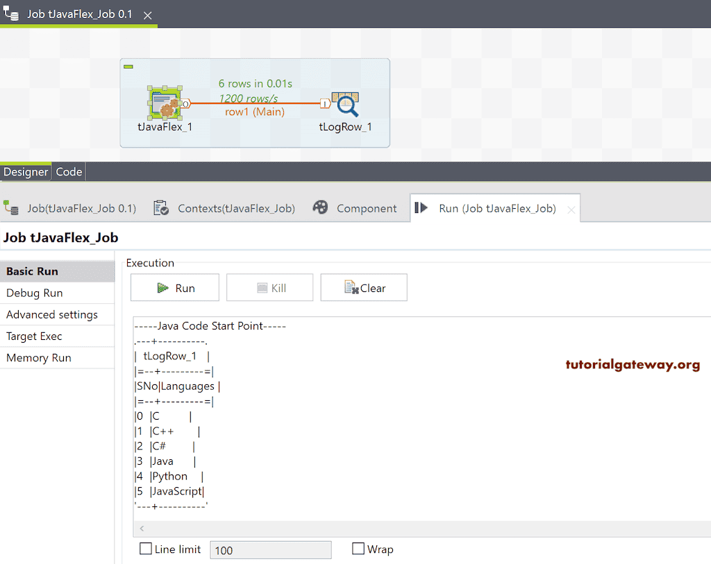 run the Talend tJavaFlex job