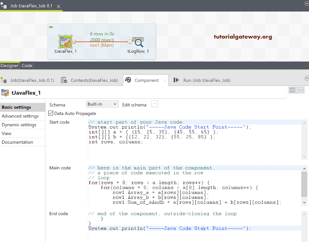 Write a Complex array code in Talend tJavaFlex