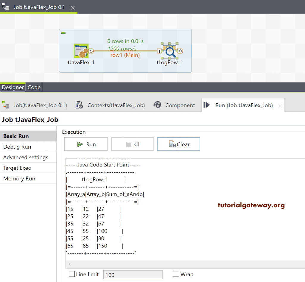 Run the tJavaFlex Job
