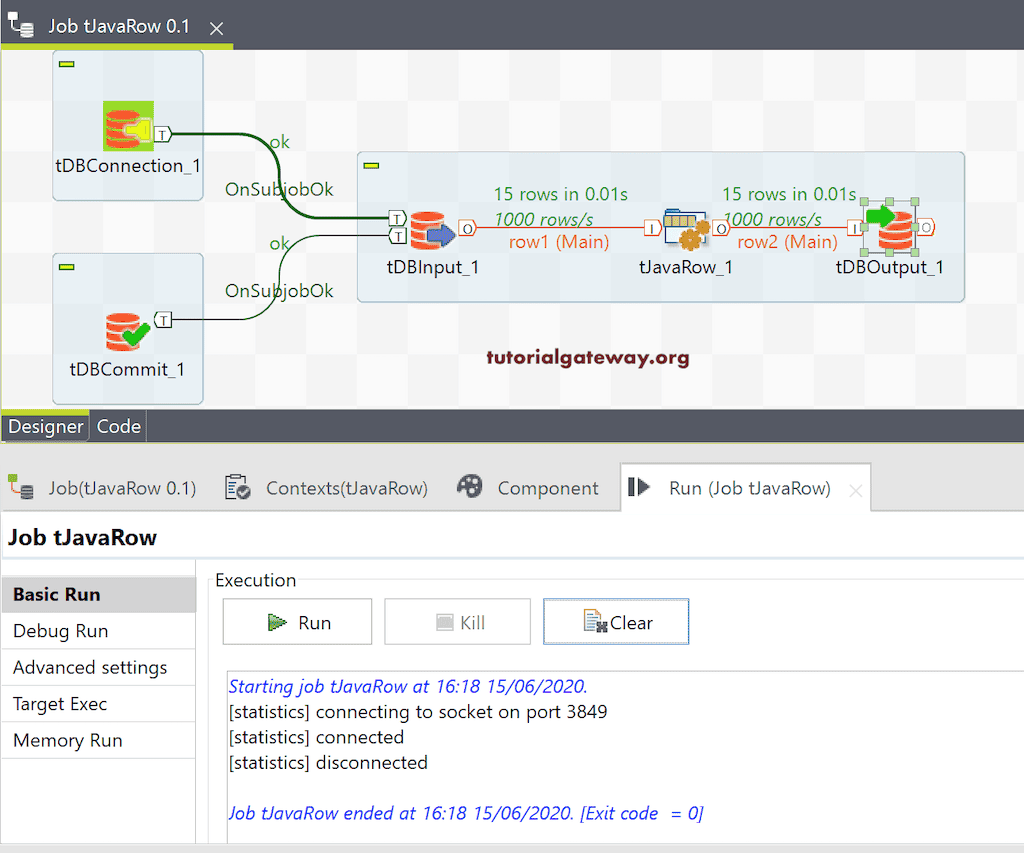 Run Talend tJavaRow job to save in sql table