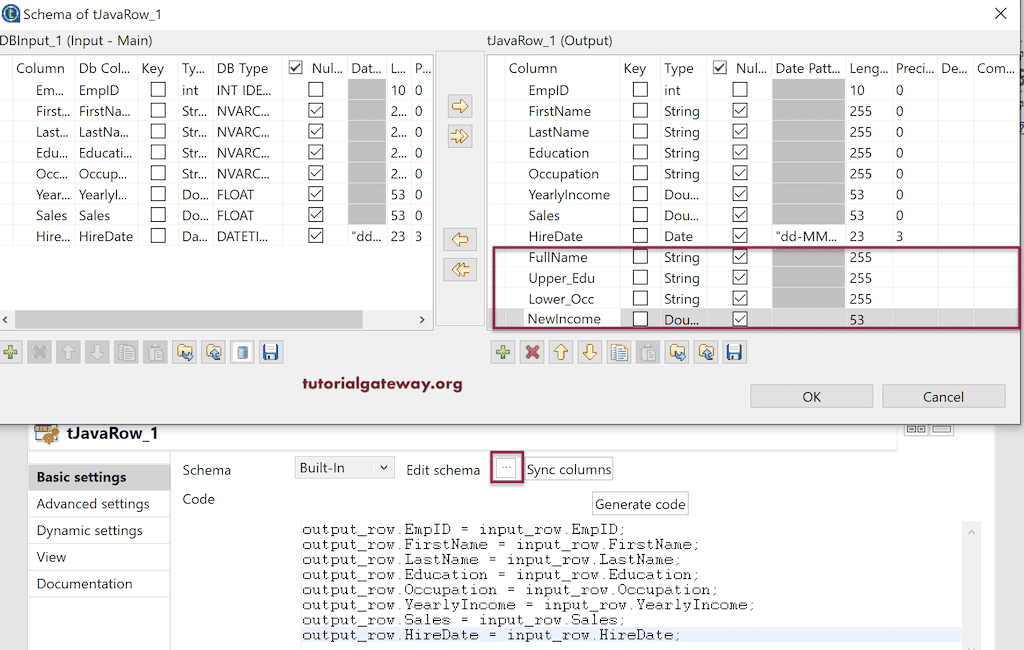 Add Few More columns in the Edit Schema window