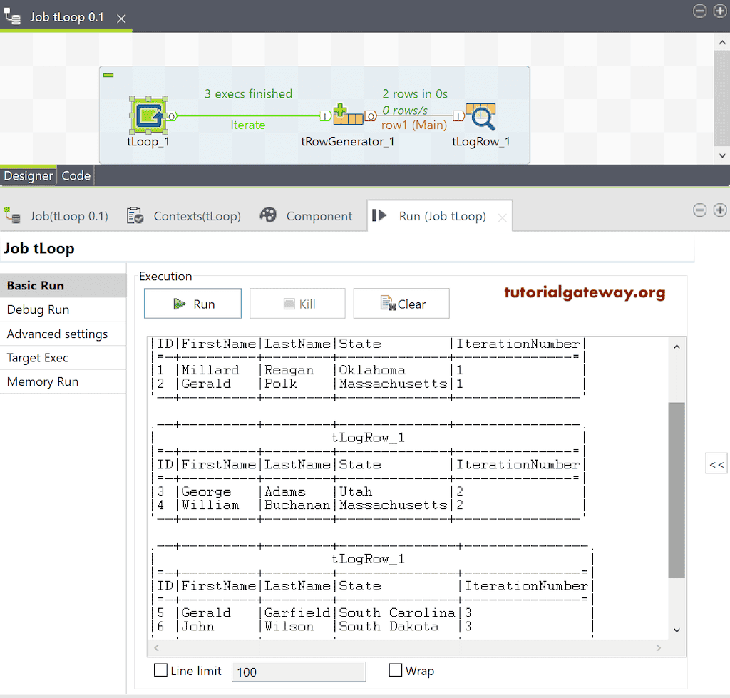 Talend tLoop Job with For and While loop result