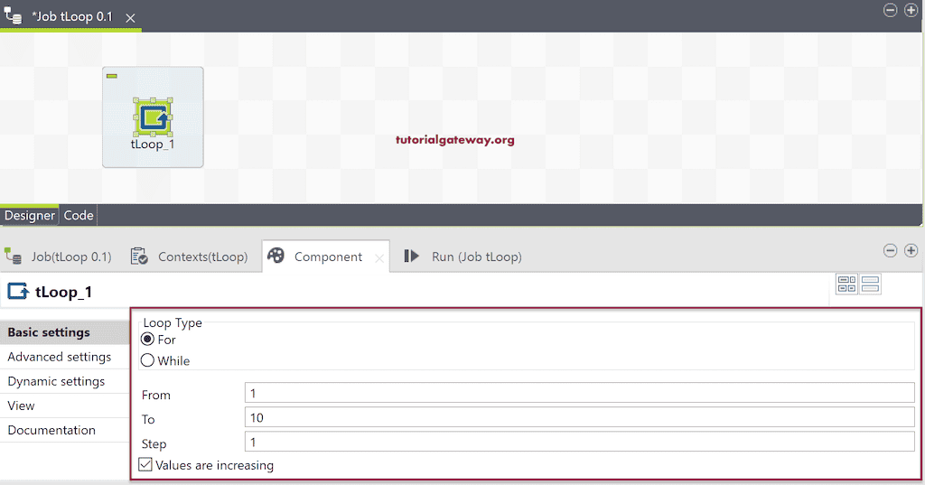 Within Talend tLoop to Component tab choose For or While loop