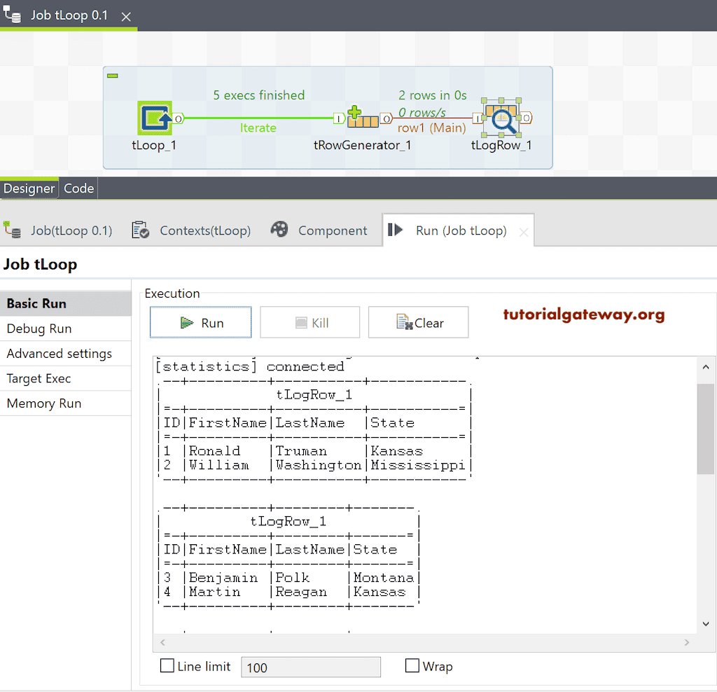 Run the Talend tLoop Job  While loop