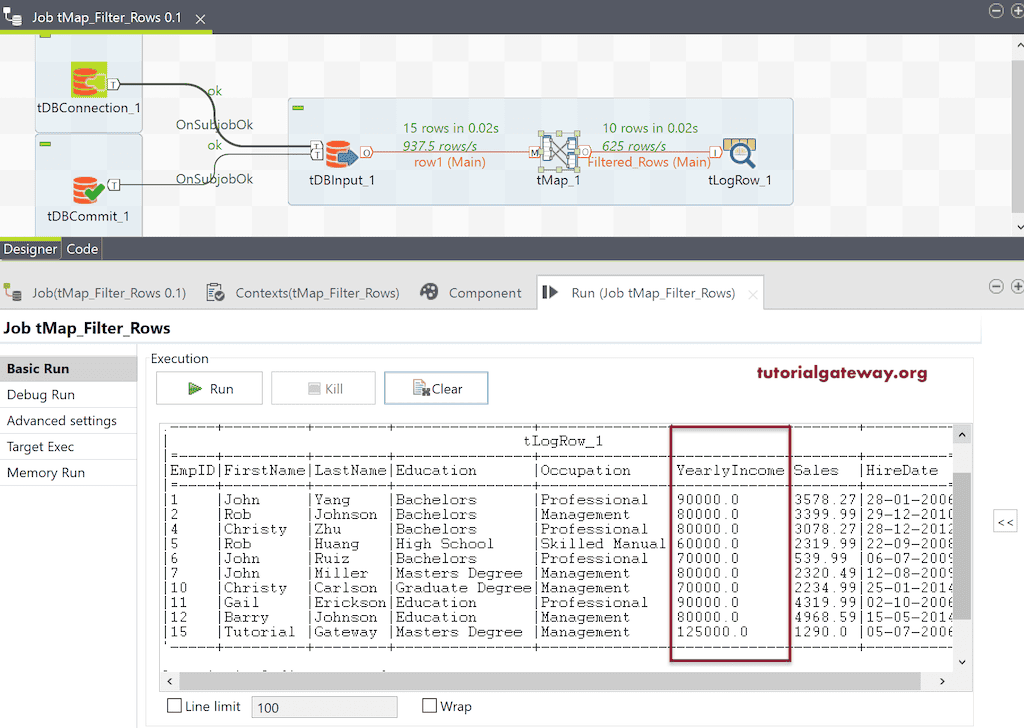 Talend tMap Filter Rows result