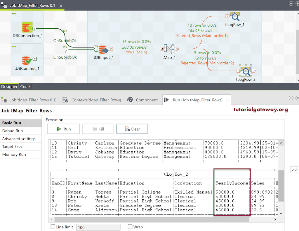 Talend tMap Filter Rows Final Preview