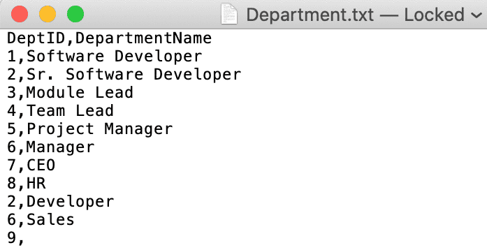 Department Table with Duplicates