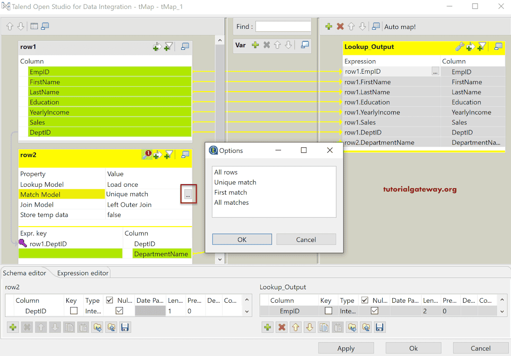 Options - All Rows, Unique, First, and All Matches