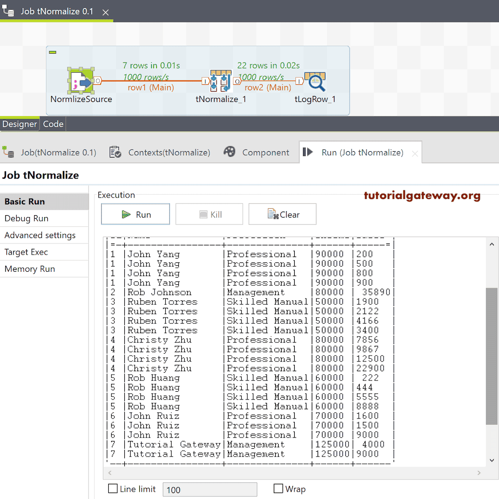Run the Talend tNormalize Job to Denormalize the data