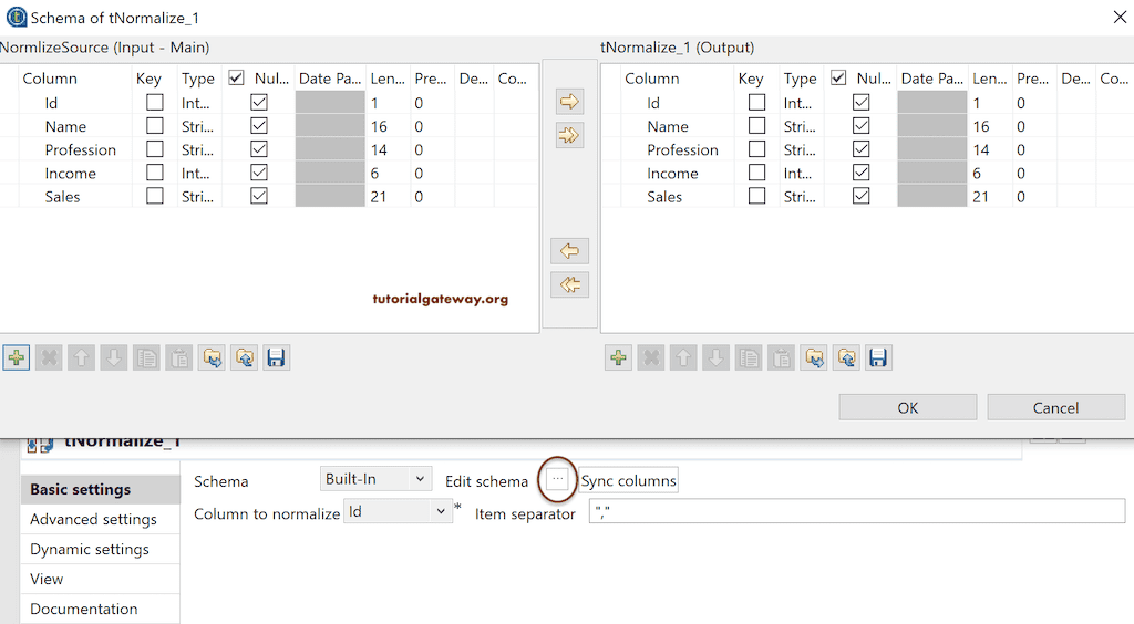 Edit the Schema of the Talend tNormalize to select the Denormalize Columns