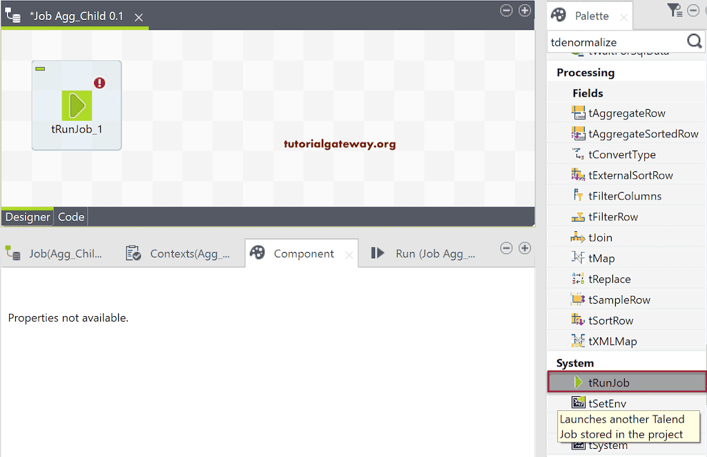 Add Talend tRunJob to workflow for the parent job