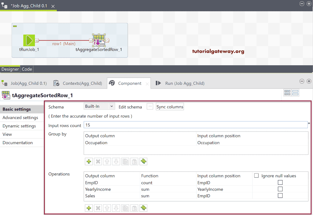 Configure aggregate sorted rows