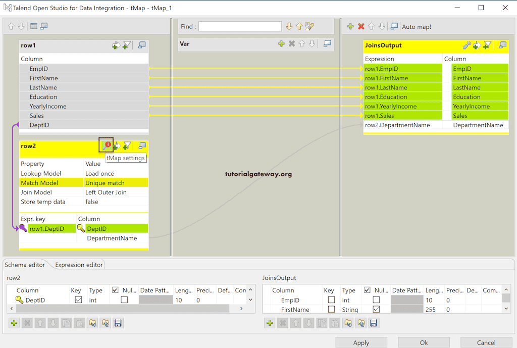 Check the Model of the Talend tMap to perform Joins