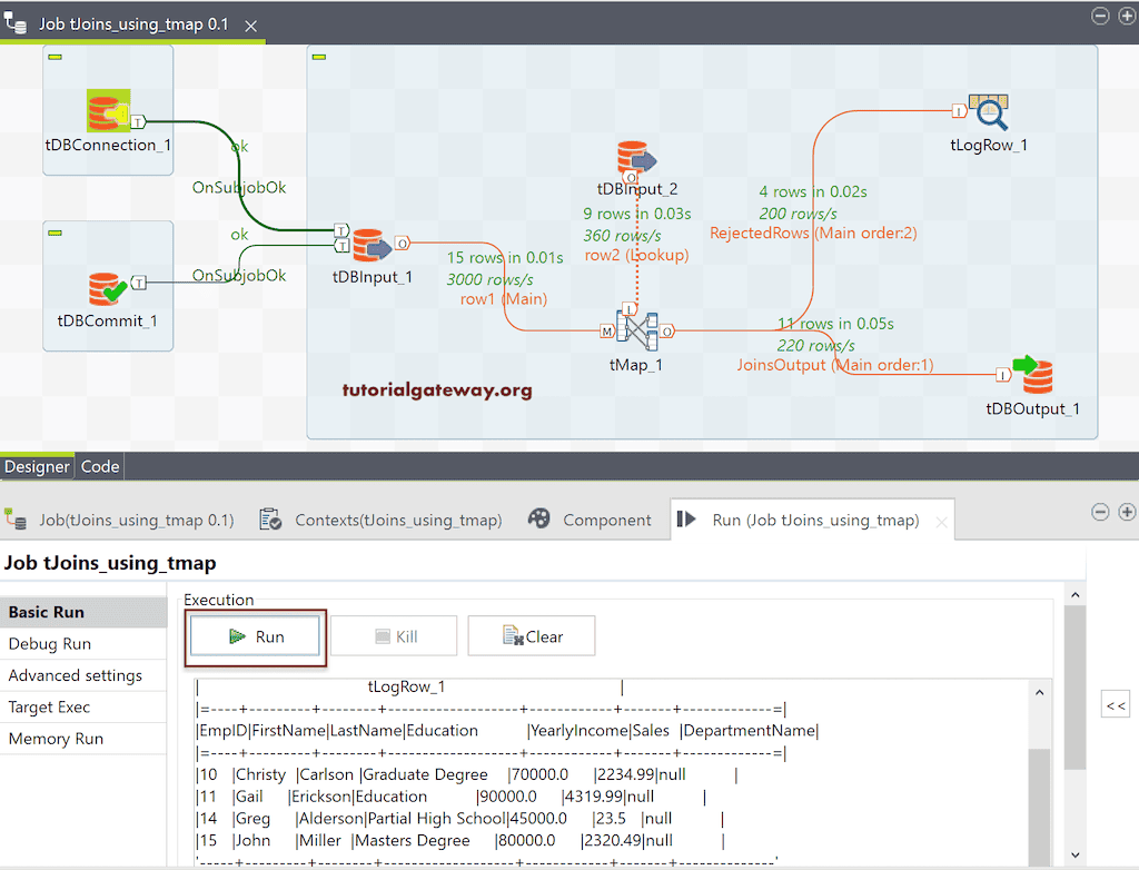 Run the tMap Job to perform Inner Join