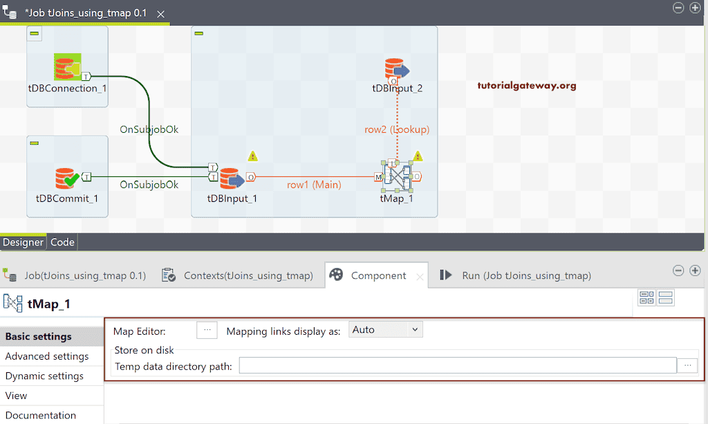 Editor in Component Tab of Talend tMap to perform Joins